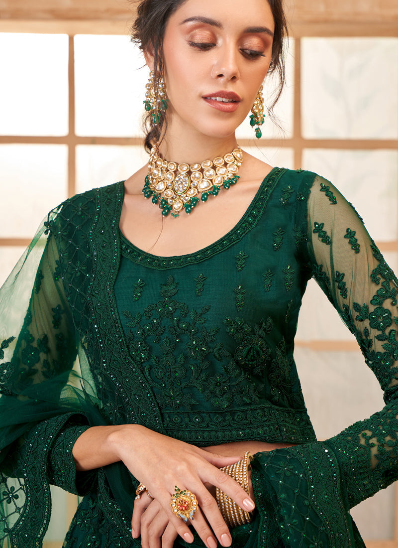 Vegaa Fashion Green Net Thread Work Wedding Lehenga | Grocsy