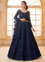 Vegaa Fashion Blue Net Thread Work Wedding Lehenga | Grocsy