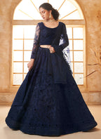 Vegaa Fashion Blue Net Thread Work Wedding Lehenga | Grocsy