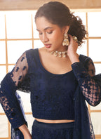 Vegaa Fashion Blue Net Thread Work Wedding Lehenga | Grocsy