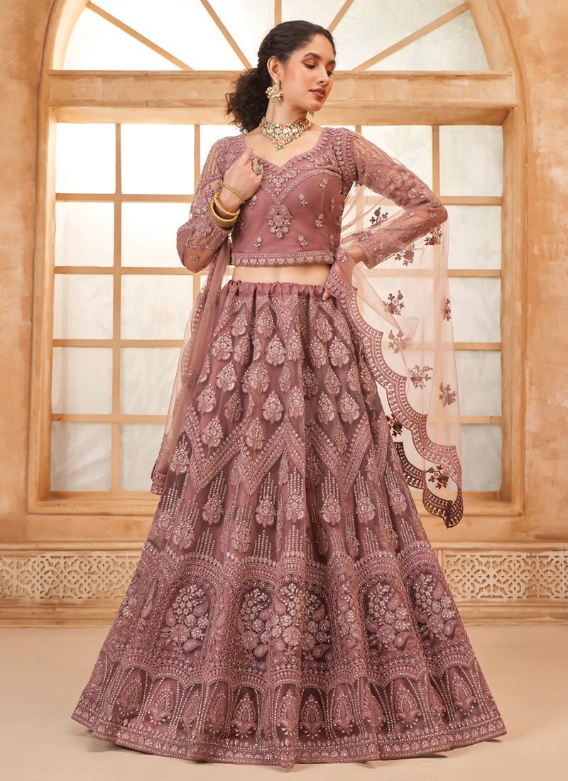 Vegaa Fashion Onion Pink Net Thread Work Wedding Lehenga | Grocsy