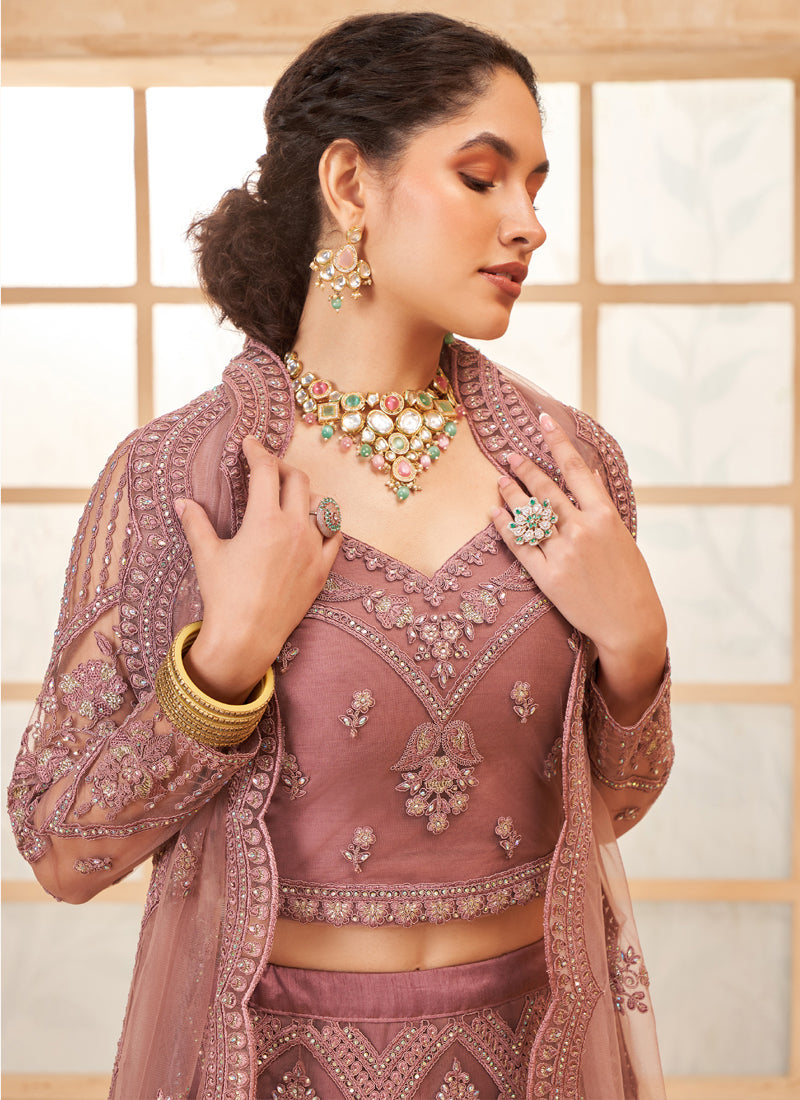 Vegaa Fashion Onion Pink Net Thread Work Wedding Lehenga | Grocsy