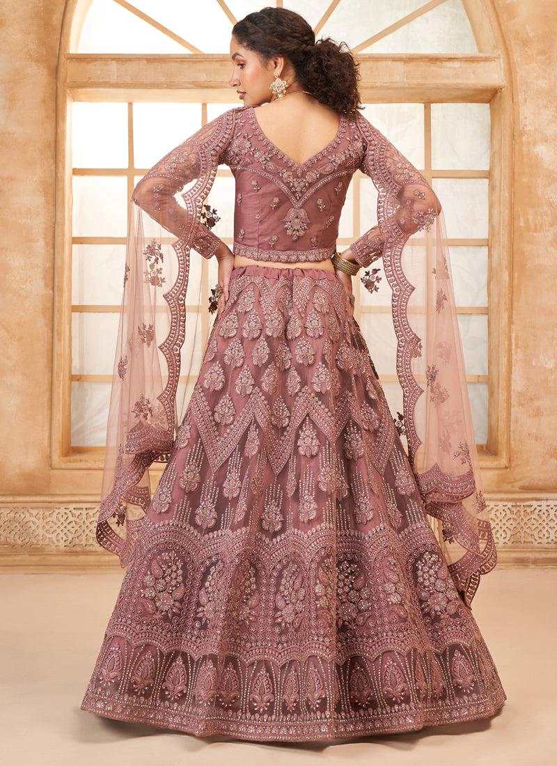 Vegaa Fashion Onion Pink Net Thread Work Wedding Lehenga | Grocsy