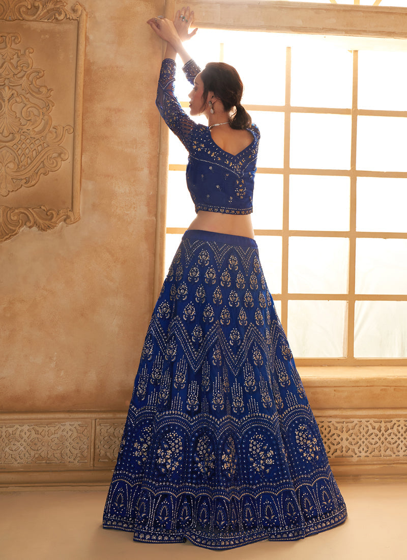 Vegaa Fashion Blue Net Thread Work Wedding Lehenga | Grocsy
