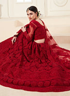 Vegaa Fashion Red Net Embroidered Stonework Wedding Lehenga | Grocsy
