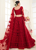 Vegaa Fashion Red Net Embroidered Stonework Wedding Lehenga | Grocsy