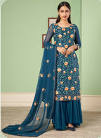 Vegaa Fashion Aqua Blue Georgette Embroidery Designer Sharara Suit | Grocsy