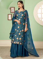 Vegaa Fashion Aqua Blue Georgette Embroidery Designer Sharara Suit | Grocsy