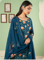 Vegaa Fashion Aqua Blue Georgette Embroidery Designer Sharara Suit | Grocsy