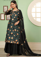 Vegaa Fashion Black Georgette Embroidery Designer Sharara Suit | Grocsy