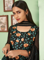 Vegaa Fashion Black Georgette Embroidery Designer Sharara Suit | Grocsy