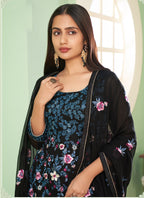Vegaa Fashion Black Georgette Embroidery Designer Sharara Suit | Grocsy