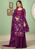 Vegaa Fashion Violet Georgette Embroidery Designer Sharara Suit | Grocsy