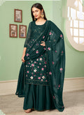 Vegaa Fashion Dark Green Georgette Embroidery Designer Sharara Suit | Grocsy