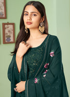Vegaa Fashion Dark Green Georgette Embroidery Designer Sharara Suit | Grocsy