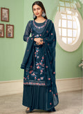 Vegaa Fashion Blue Georgette Embroidery Designer Sharara Suit | Grocsy
