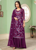 Vegaa Fashion Violet Georgette Embroidery Designer Sharara Suit | Grocsy