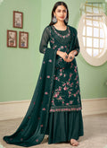Vegaa Fashion Dark Green Georgette Embroidery Designer Sharara Suit | Grocsy