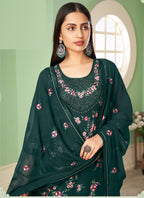 Vegaa Fashion Dark Green Georgette Embroidery Designer Sharara Suit | Grocsy