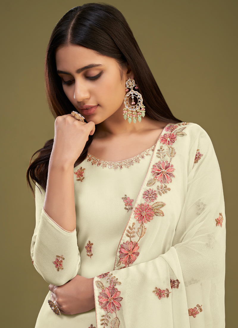 Vegaa Fashion Lemon Yellow Georgette Embroidery Designer Sharara Suit | Grocsy