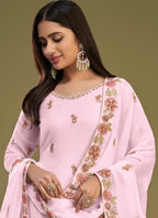 Vegaa Fashion Pink Georgette Embroidery Designer Sharara Suit | Grocsy