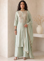 Vegaa Fashion Sea Green Embroidered Roman silk Salwar Suit | Grocsy