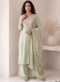Vegaa Fashion Sea Green Embroidered Roman silk Salwar Suit | Grocsy