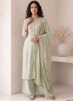 Vegaa Fashion Sea Green Embroidered Roman silk Salwar Suit | Grocsy