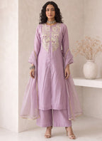 Vegaa Fashion Lavender Embroidered Roman silk Salwar Suit | Grocsy