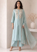 Vegaa Fashion Sky blue Embroidered Roman silk Salwar Suit | Grocsy