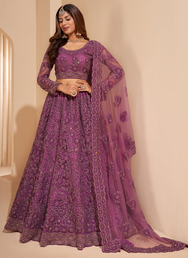 Vegaa Fashion Onion Pink Net Embroidery Designer Lehenga Choli | Grocsy