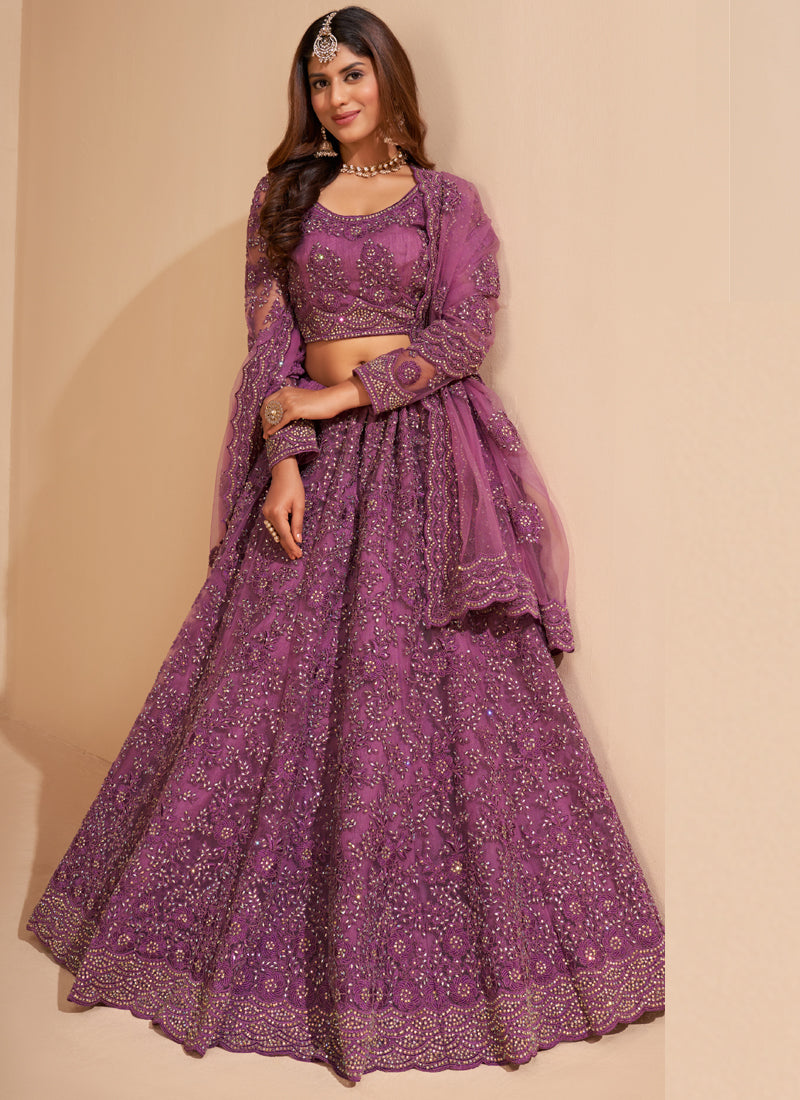 Vegaa Fashion Onion Pink Net Embroidery Designer Lehenga Choli | Grocsy