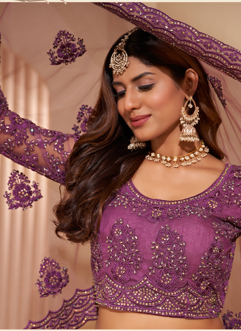 Vegaa Fashion Onion Pink Net Embroidery Designer Lehenga Choli | Grocsy