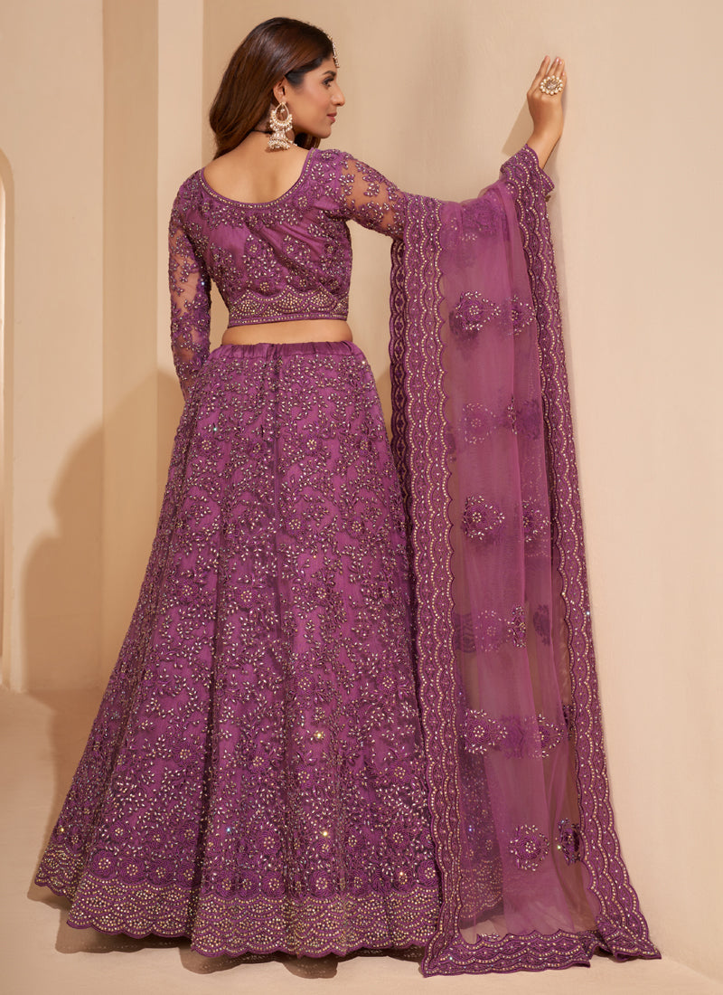 Vegaa Fashion Onion Pink Net Embroidery Designer Lehenga Choli | Grocsy