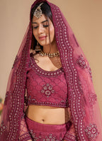 Vegaa Fashion Pink Net Embroidery Designer Lehenga Choli | Grocsy