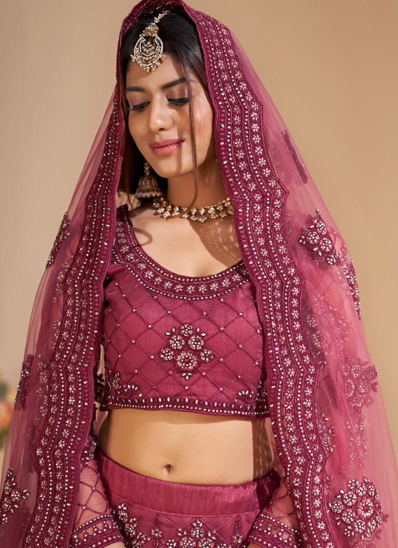 Vegaa Fashion Pink Net Embroidery Designer Lehenga Choli | Grocsy