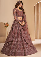 Vegaa Fashion Brown Net Embroidery Designer Lehenga Choli | Grocsy