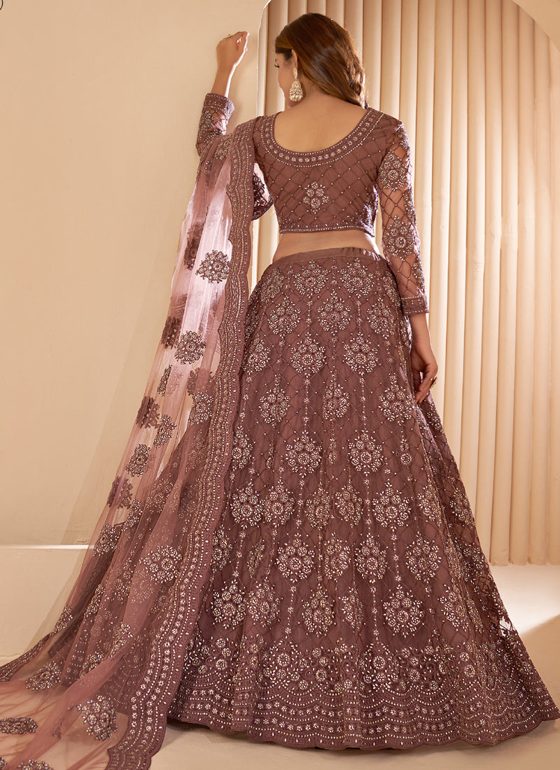 Vegaa Fashion Brown Net Embroidery Designer Lehenga Choli | Grocsy