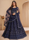 Vegaa Fashion Navy Blue Net Embroidery Designer Lehenga Choli | Grocsy