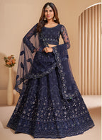Vegaa Fashion Navy Blue Net Embroidery Designer Lehenga Choli | Grocsy