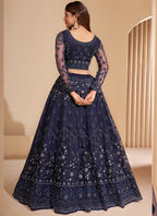Vegaa Fashion Navy Blue Net Embroidery Designer Lehenga Choli | Grocsy