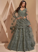 Vegaa Fashion Lime Green Net Embroidery Designer Lehenga Choli | Grocsy