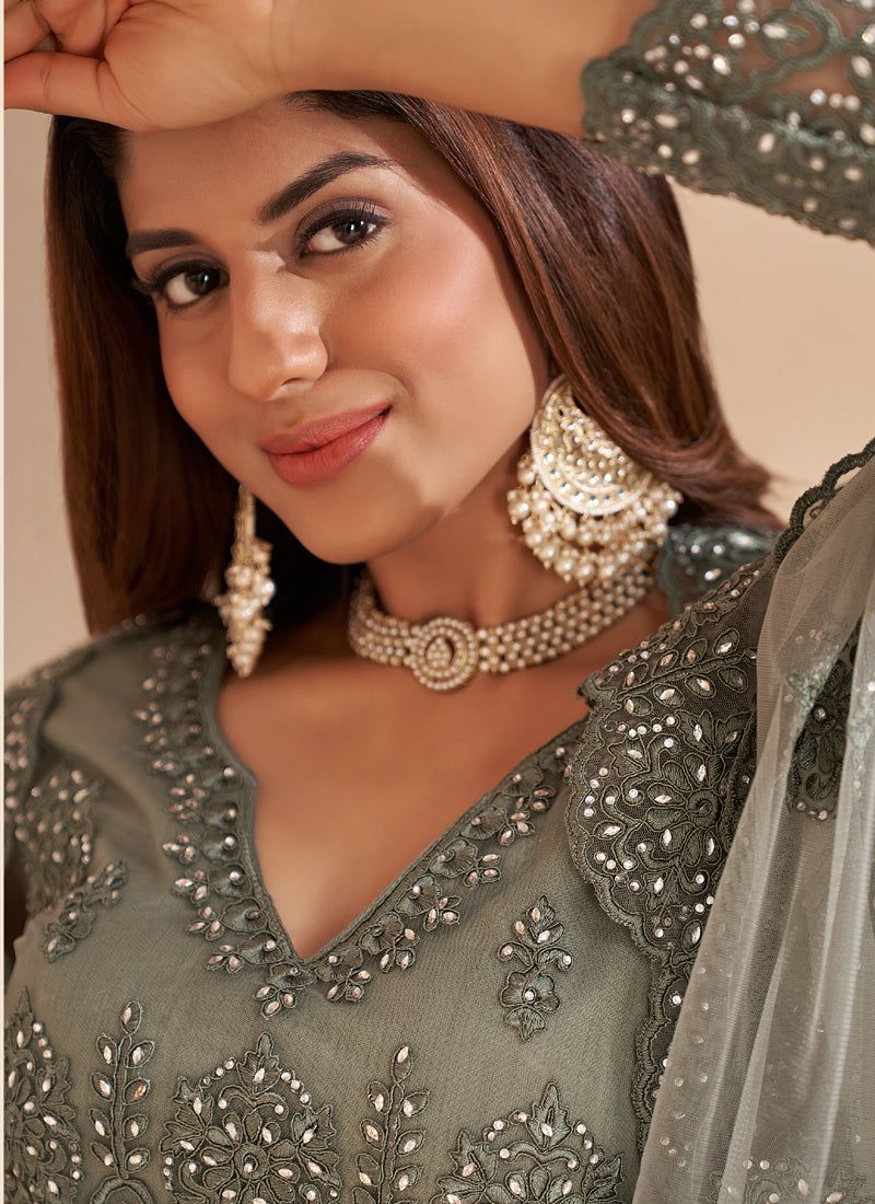 Vegaa Fashion Lime Green Net Embroidery Designer Lehenga Choli | Grocsy