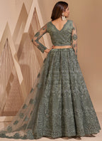 Vegaa Fashion Lime Green Net Embroidery Designer Lehenga Choli | Grocsy