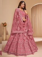 Vegaa Fashion Peach Net Embroidery Designer Lehenga Choli | Grocsy