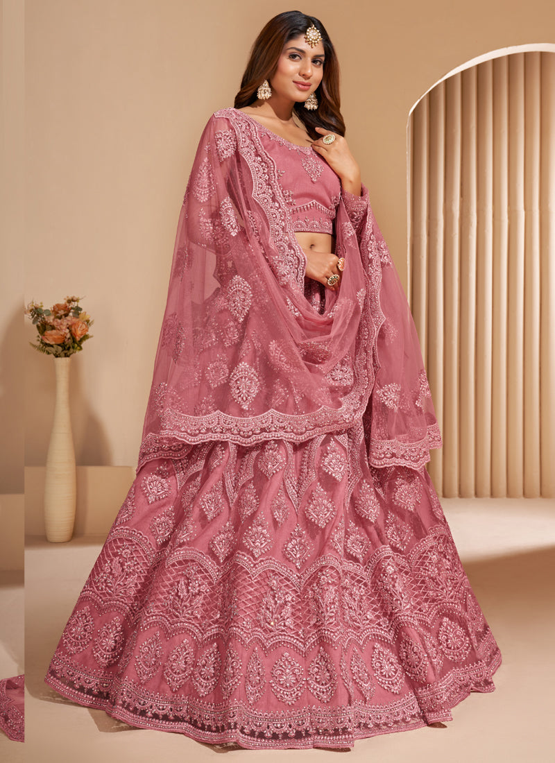 Vegaa Fashion Peach Net Embroidery Designer Lehenga Choli | Grocsy