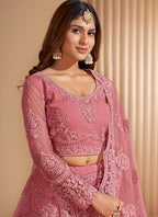 Vegaa Fashion Peach Net Embroidery Designer Lehenga Choli | Grocsy