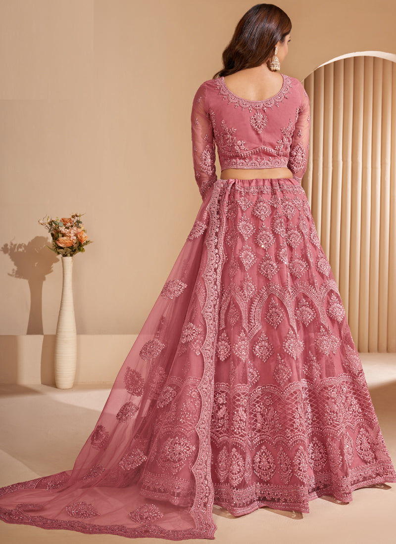Vegaa Fashion Peach Net Embroidery Designer Lehenga Choli | Grocsy