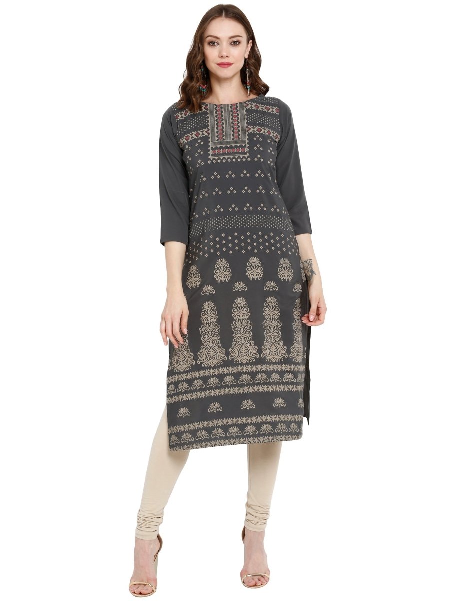 Ahalyaa Women Grey Printed Straight Kurta | Grocsy