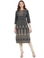 Ahalyaa Women Grey Printed Straight Kurta | Grocsy